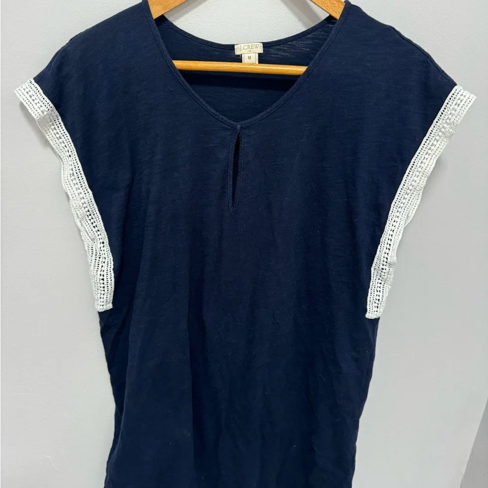 LAST CHANCE! J. Crew navy blue dress with white sleeve crochet great condition M